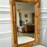 Miroir bambou en rotin années 60-70