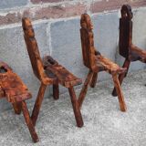 Set of 5 wooden tripod chairs