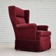 Chaise danoise à dossier haut, années 1970, velours rouge cerise, pieds en bois de frêne.