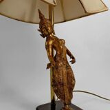 Paire de Lampes Sculpturales en Bronze Doré, Danseuses Thaïs, XXe