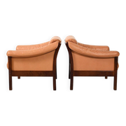 Paire de fauteuils scandinaves en cuir, années 1950