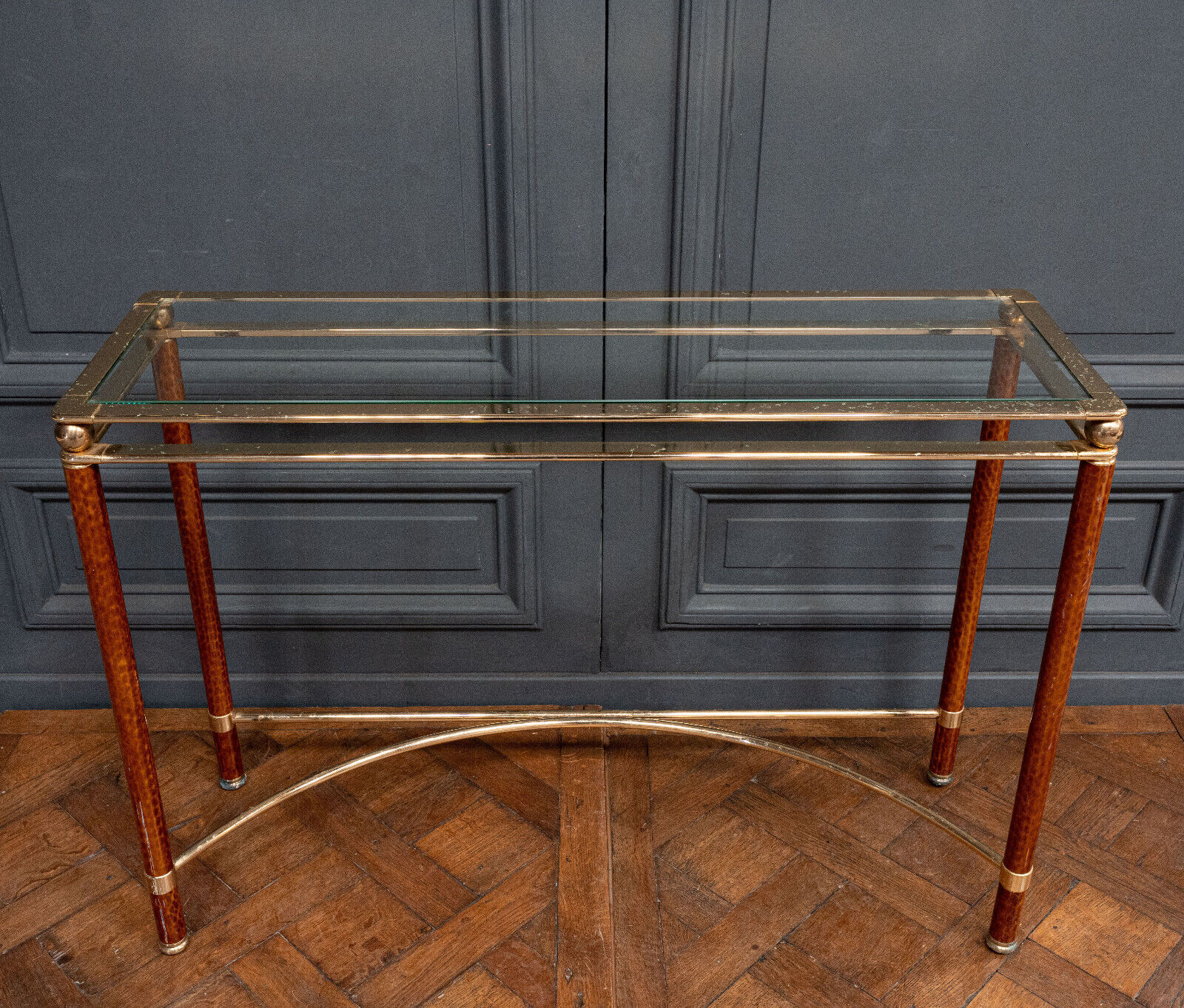 Console Lancel 4 feet 1 tray marbled columns gilded metal
