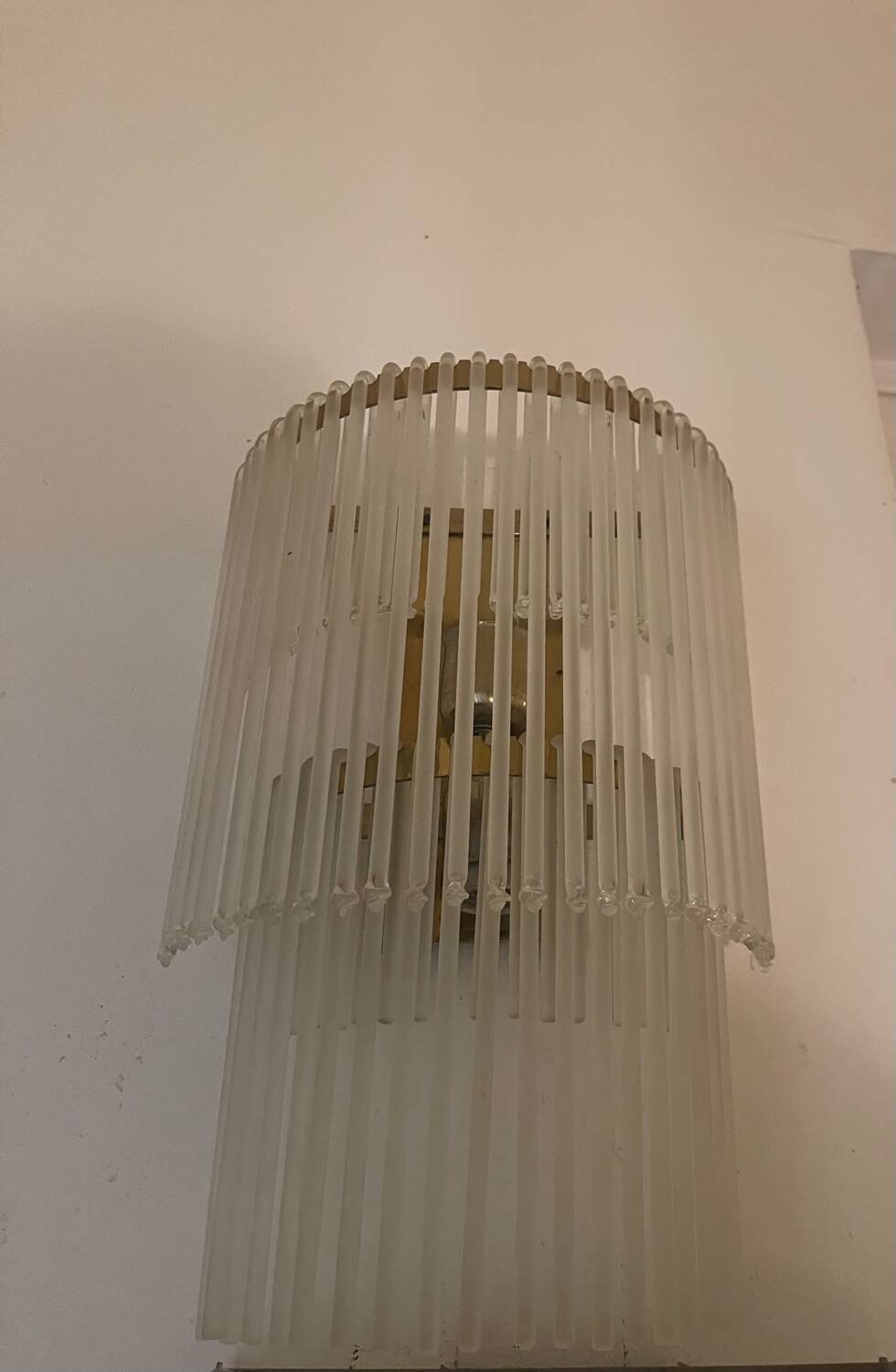 Large Sciolari wall lamp with opaque glass and gilded structure, Italy 1970
