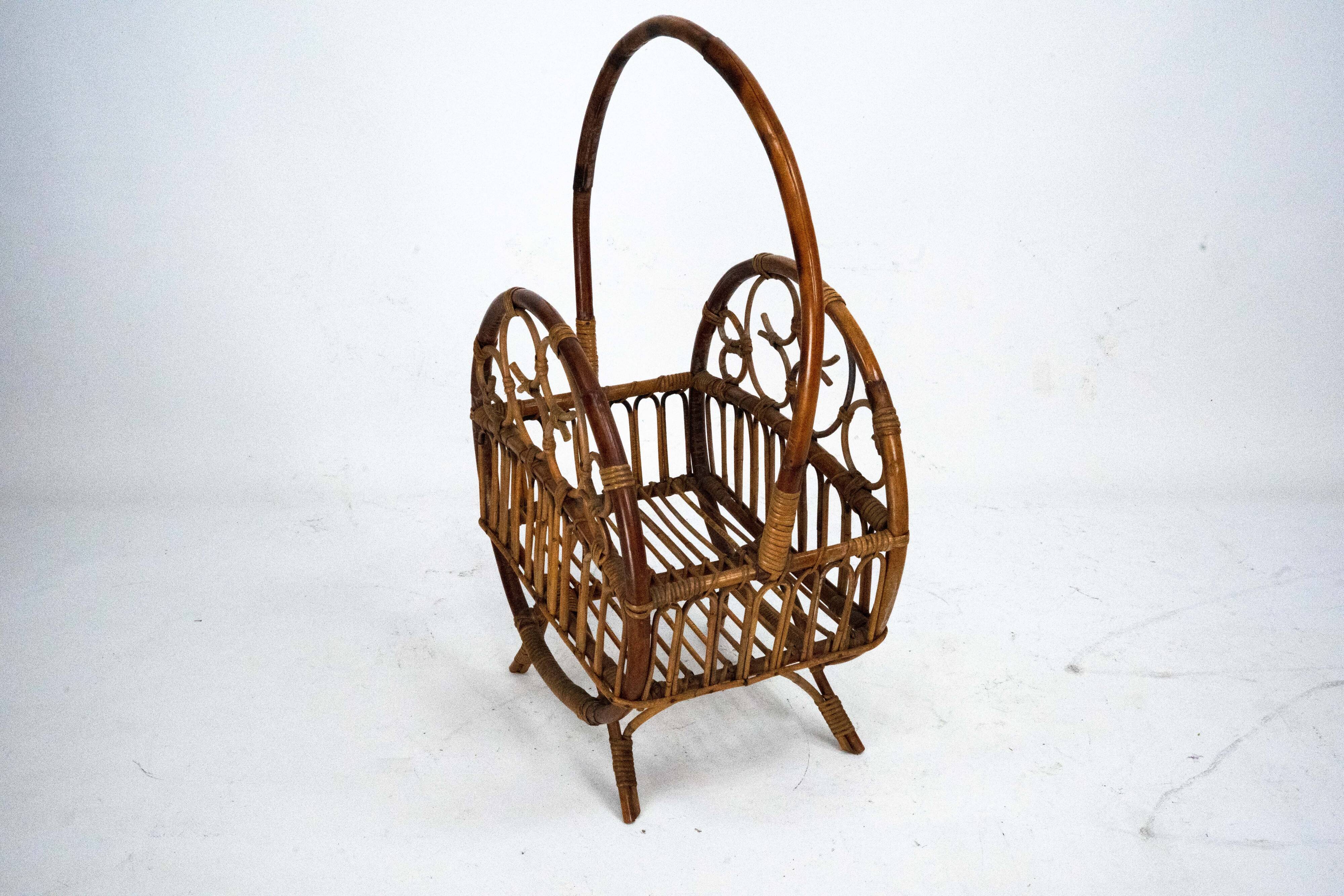 Italian Bamboo & Rattan Magazine Rack, 1950s