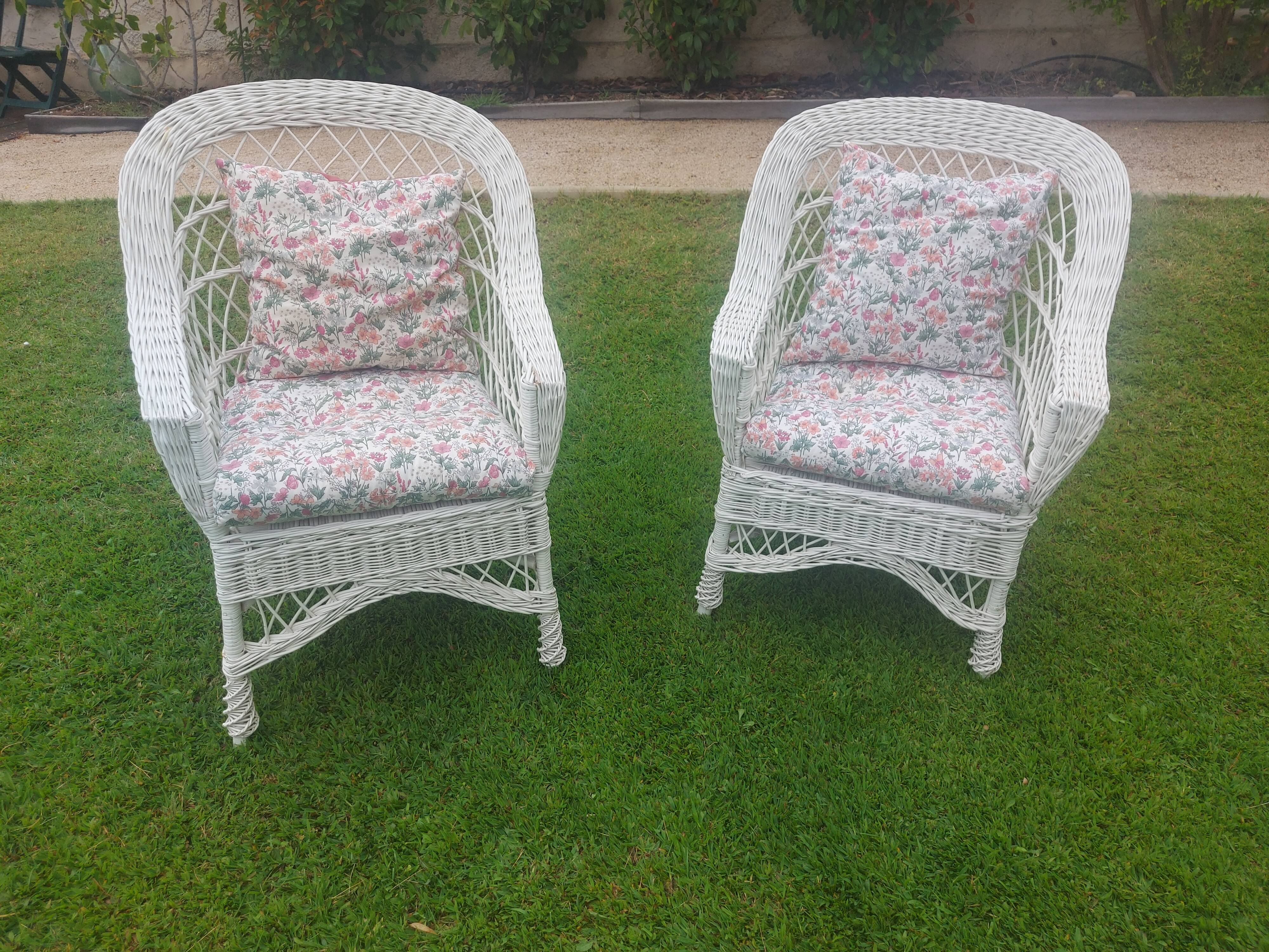 Rattan armchairs, white lacquered