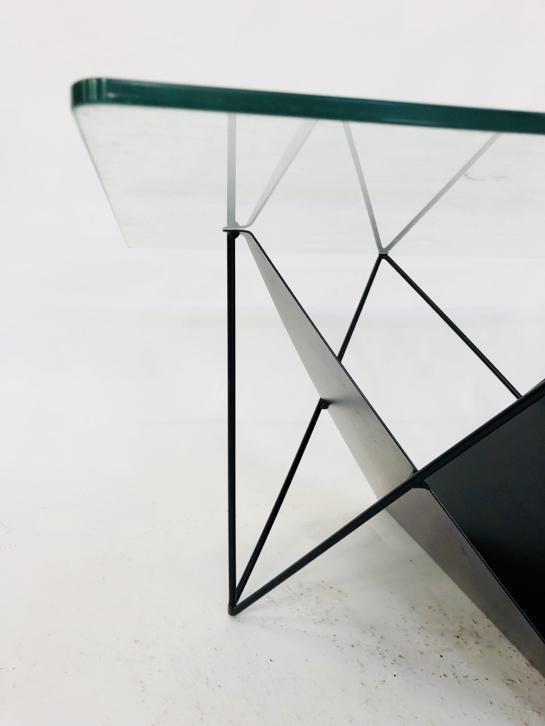 Table basse verre fil acier années 80