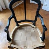 Vintage - Louis XV style armchair - Completely redone - Black velvet 100% cotton - Galon Houlès