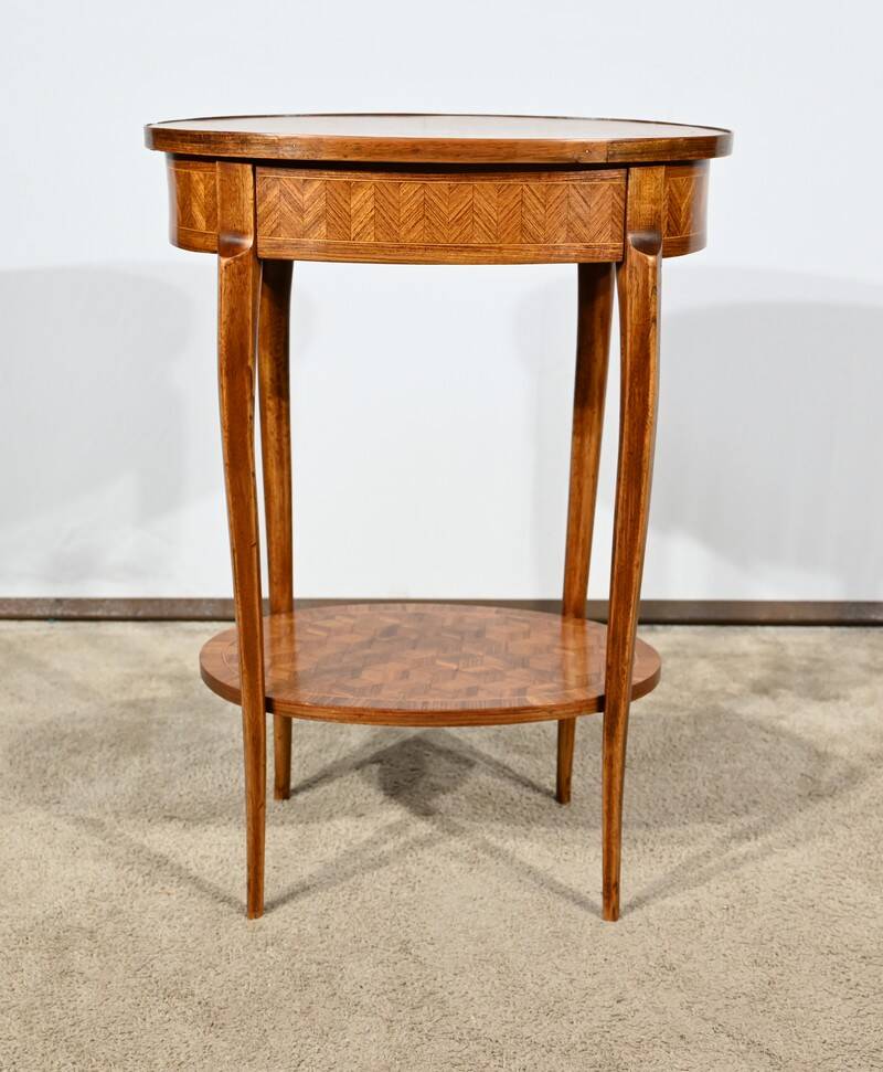 Small Marquetry Living Room Table, Louis XV / Louis XVI Transition style – 1920