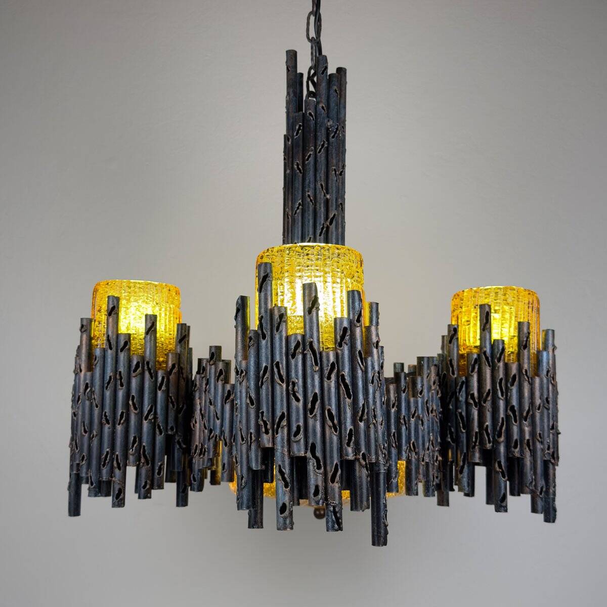Brutalist chandelier by Marcello Fantoni for Fantoni Studio, Florence, Italy, 1960s.