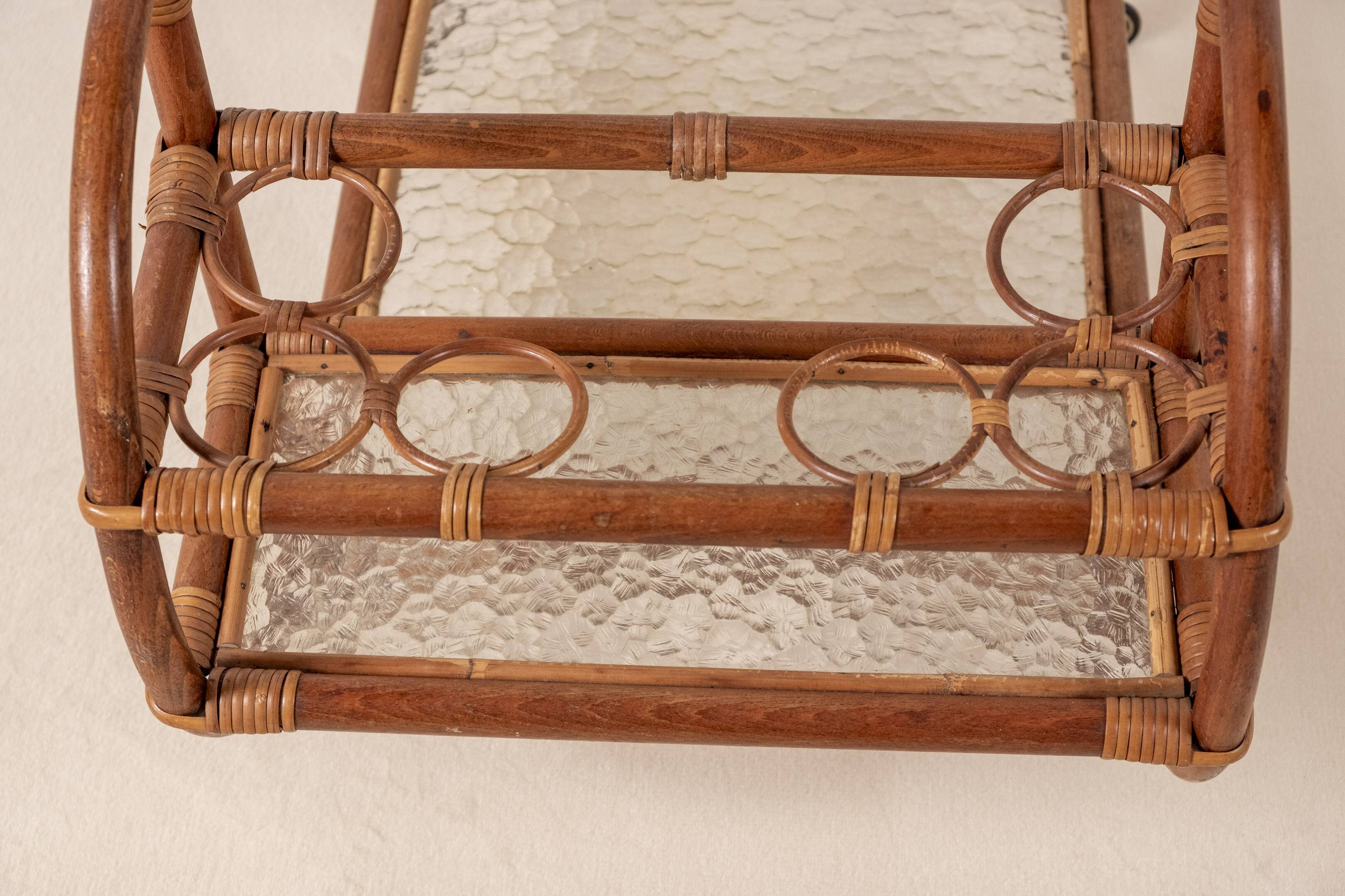 Bar Cart in Bamboo & Rattan, 1950s Denmark