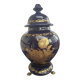 Cobalt blue porcelain bonbonnière with gold decoration on feet.