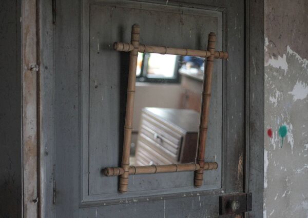 Miroir bois imitation bambou, miroir ancien, miroir à suspendre