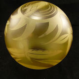 Acid engraved glass ball decorated with birds and geometric art deco