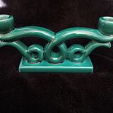 Green ceramic art deco candlestick