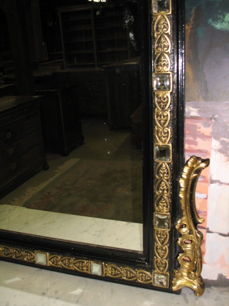 Black and gold Napoleon III mirror, 19th century, 115x86cm