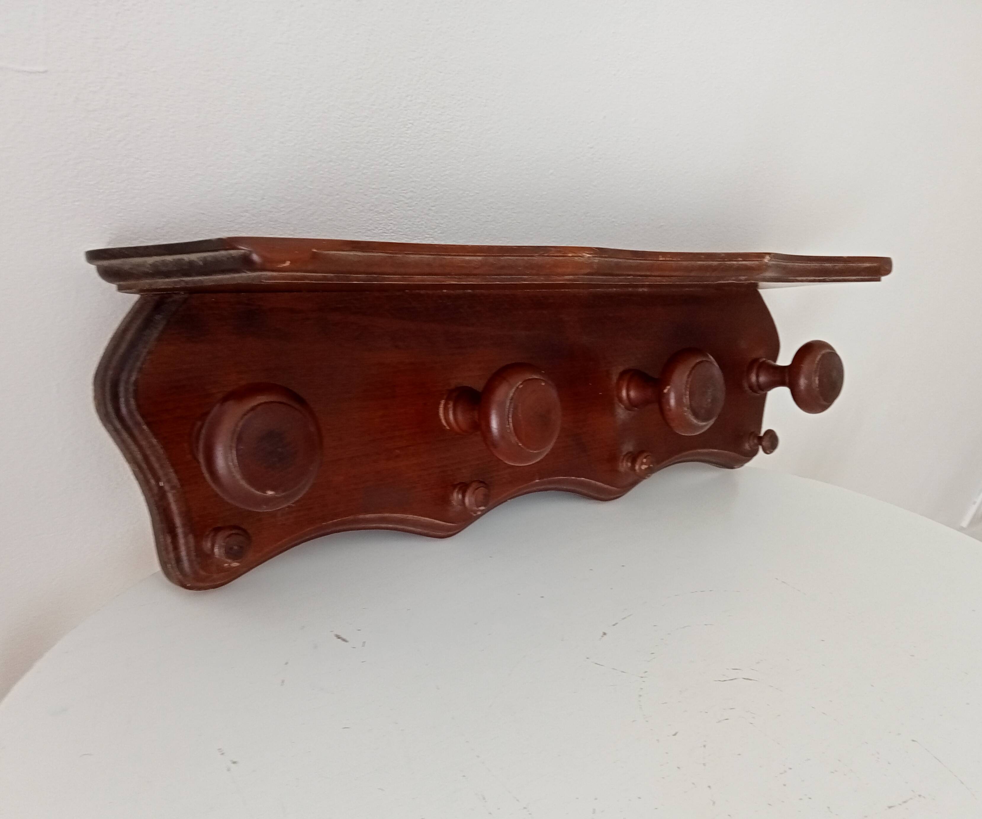 Vintage wall-mounted coat rack in solid oak