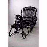 Rattan armchair and matching footstool