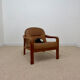 Vintage leather and wood armchair – 1970s