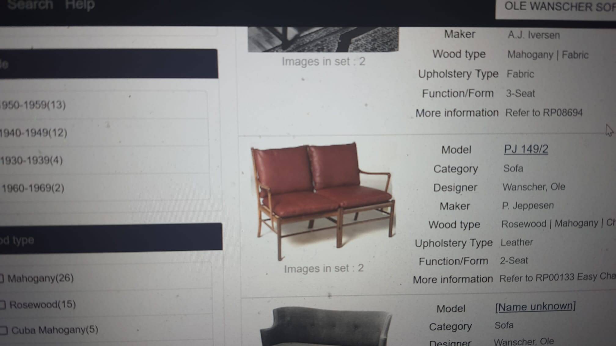 Danish 2-seater sofa in mahogany and cane by Ole Wanscher, 1960.