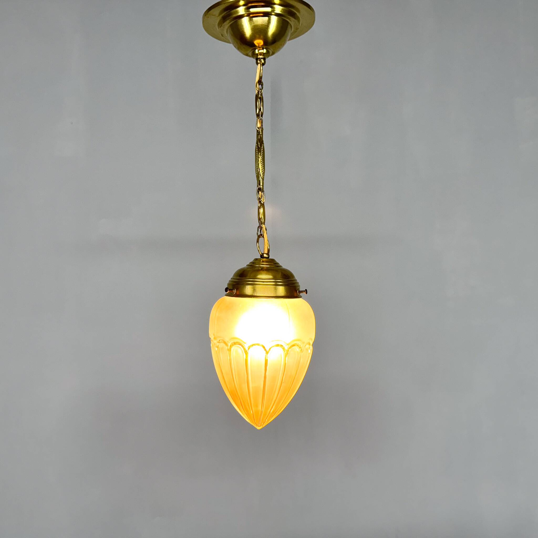 Art Deco Brass & Glass Pendant Light, Germany 1930s, Restored