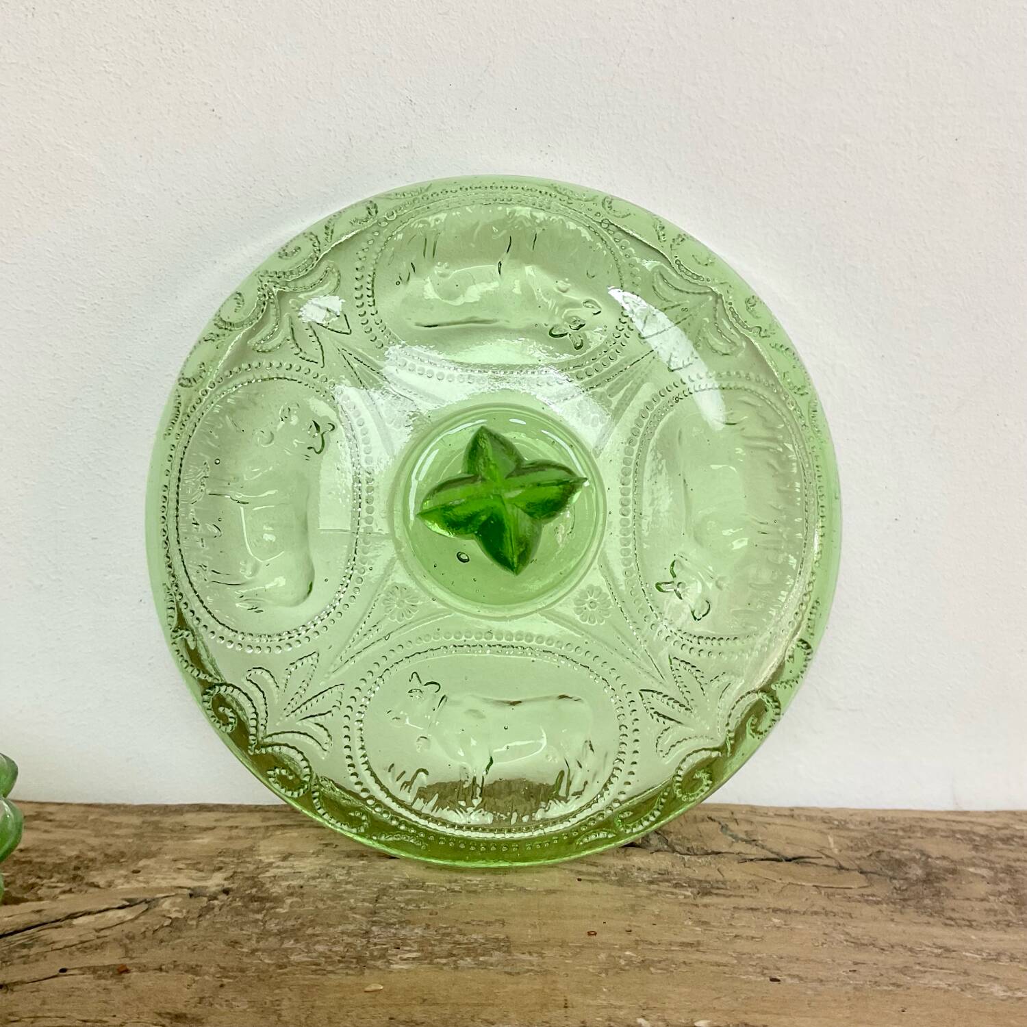 Green glass butter dish