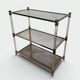 Lucite Shelf with Three Smoked Glass Shelves and Brass Ends. Work