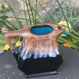 Decanter pitcher in blue and beige glazed ceramic vintage