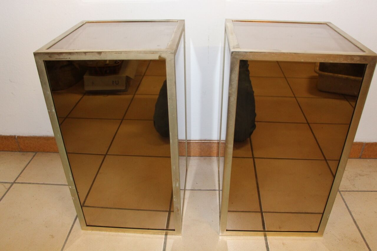 Pair of glass and nickel-plated brass tables from the 1950s