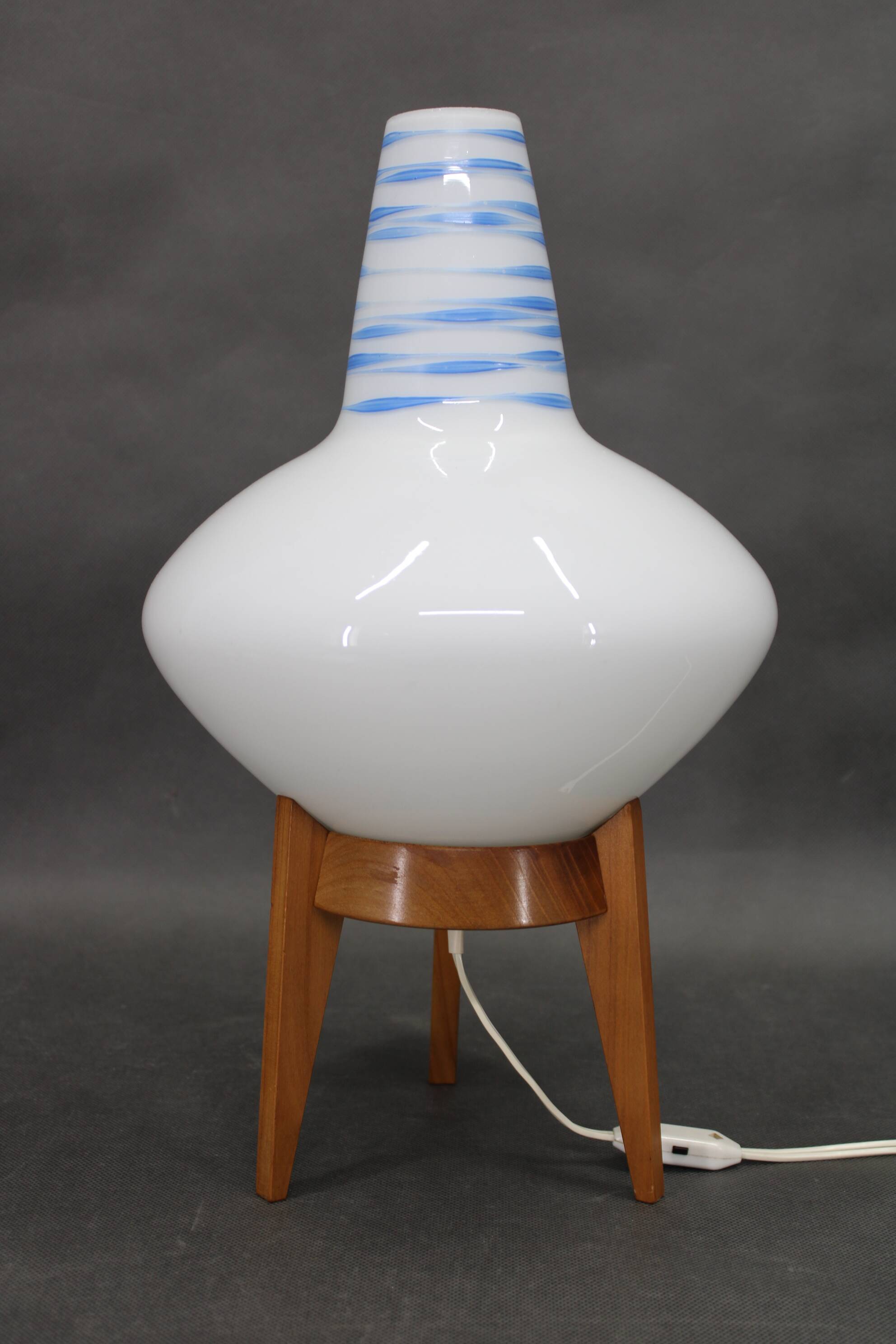 Mid-century czech uluv table lamp in maple wood and glass, 1960s