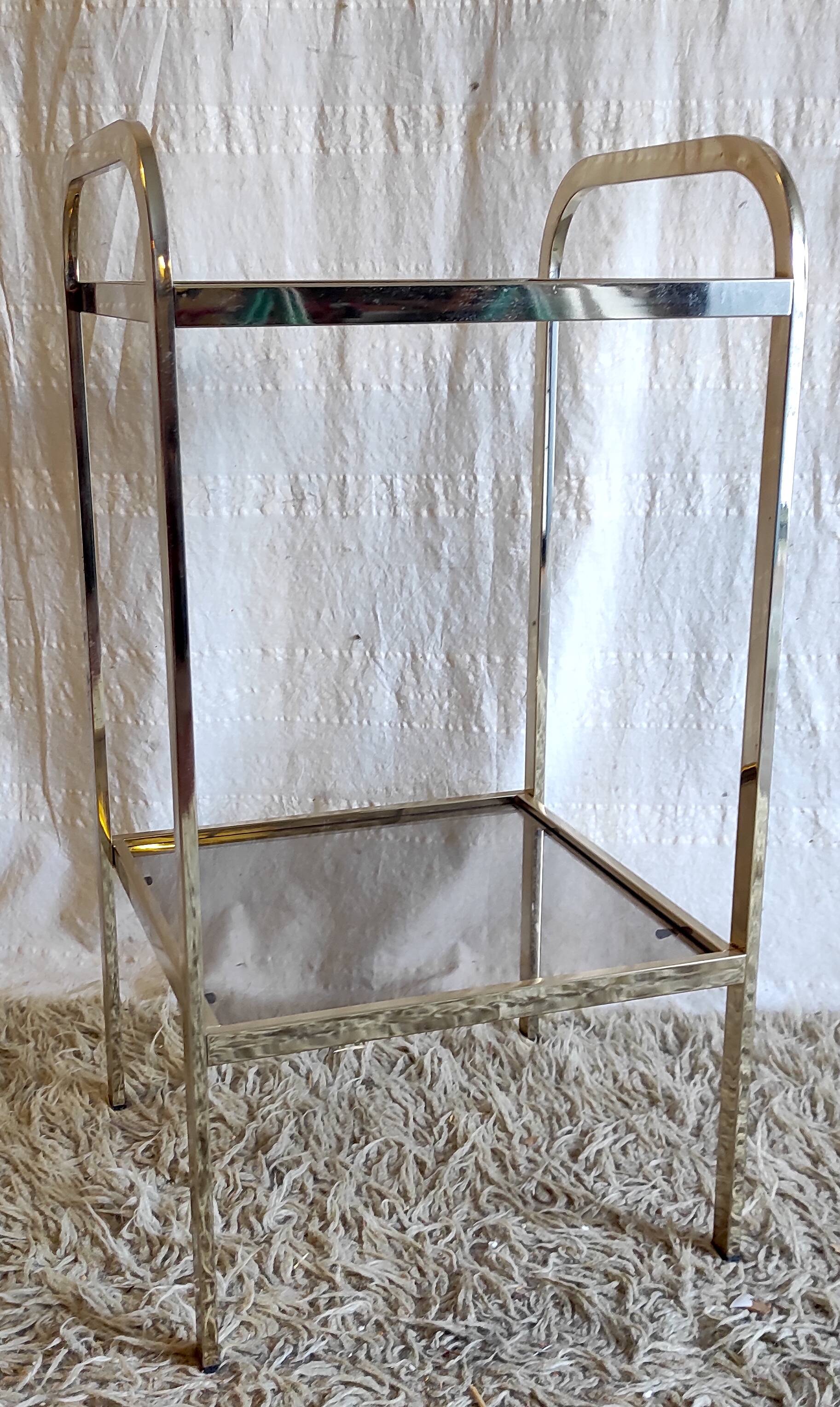 Gold metal and smoked glass side table - 1970s/80s