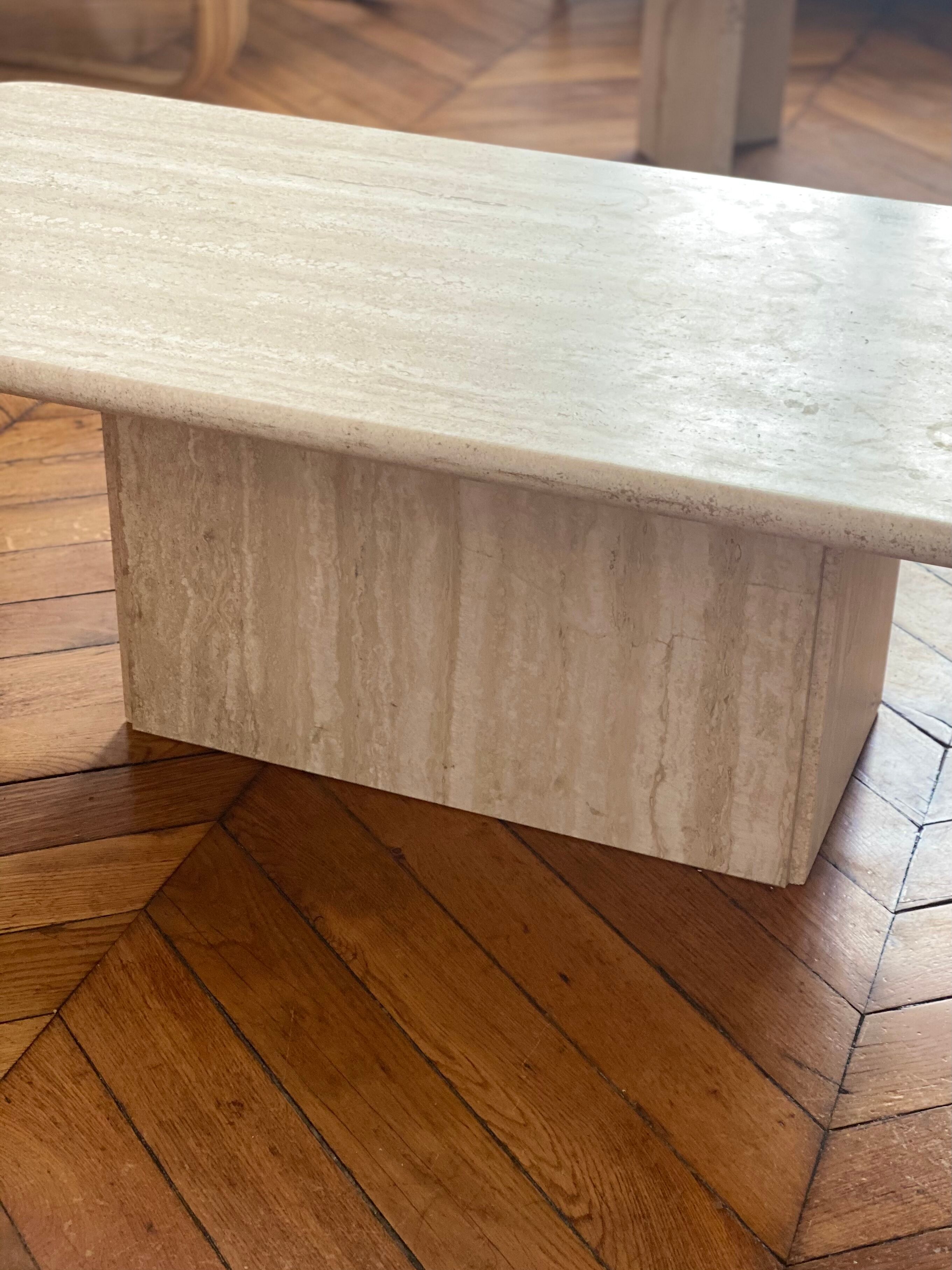 Minimalist design coffee table in unbleached travertine stone