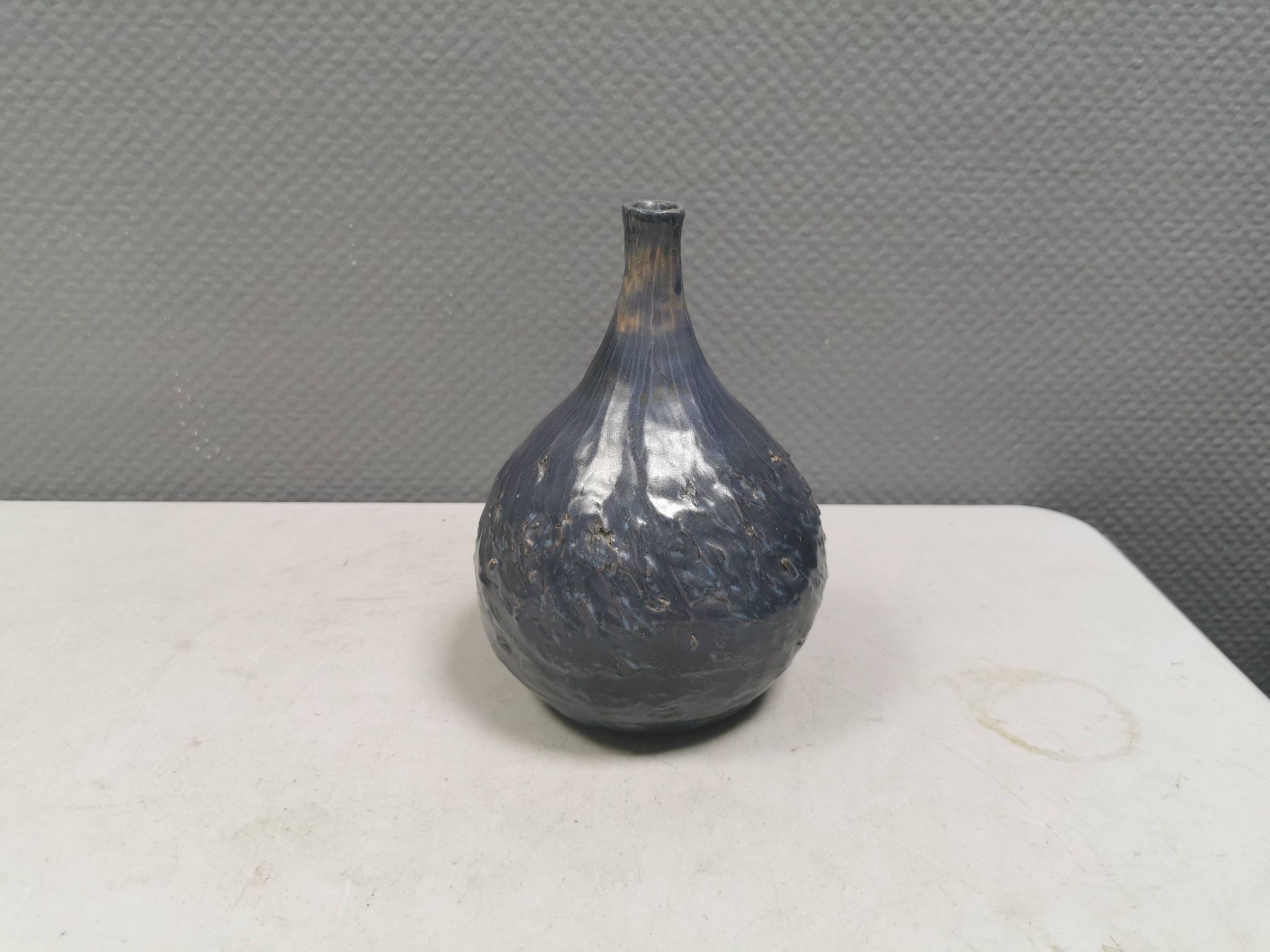 Pauline Toynbee vase, Textured Blue Crystal Glaze Organic Shape, 1980s