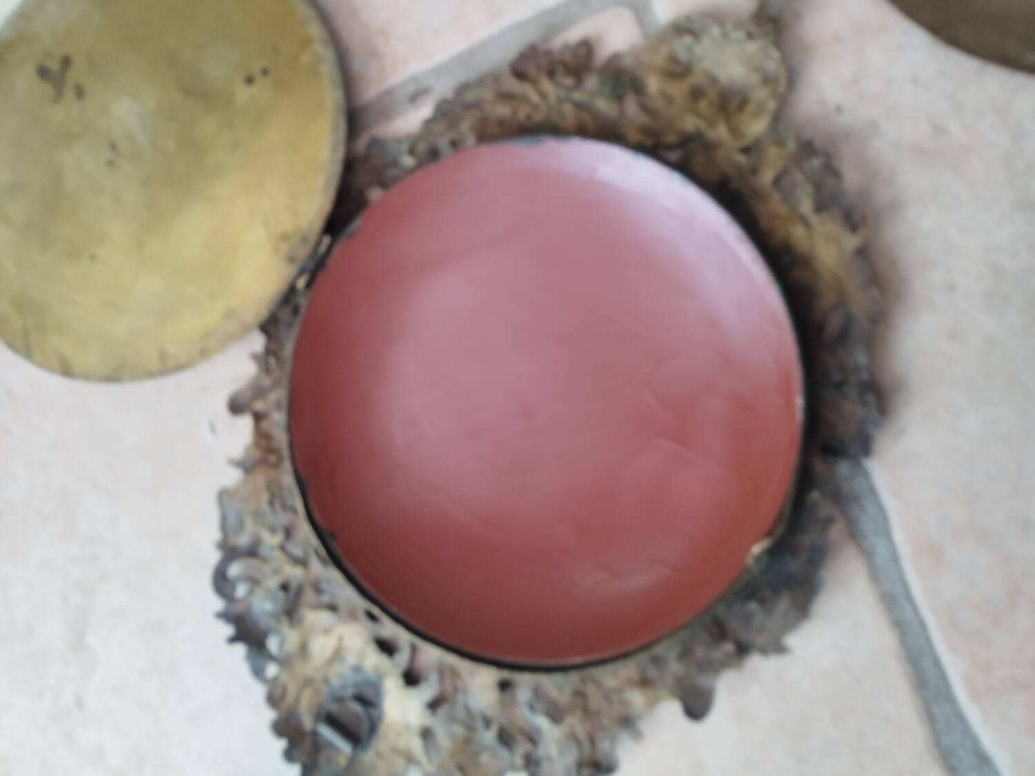 Pair of antique witch mirrors, curved glass, bronze frame