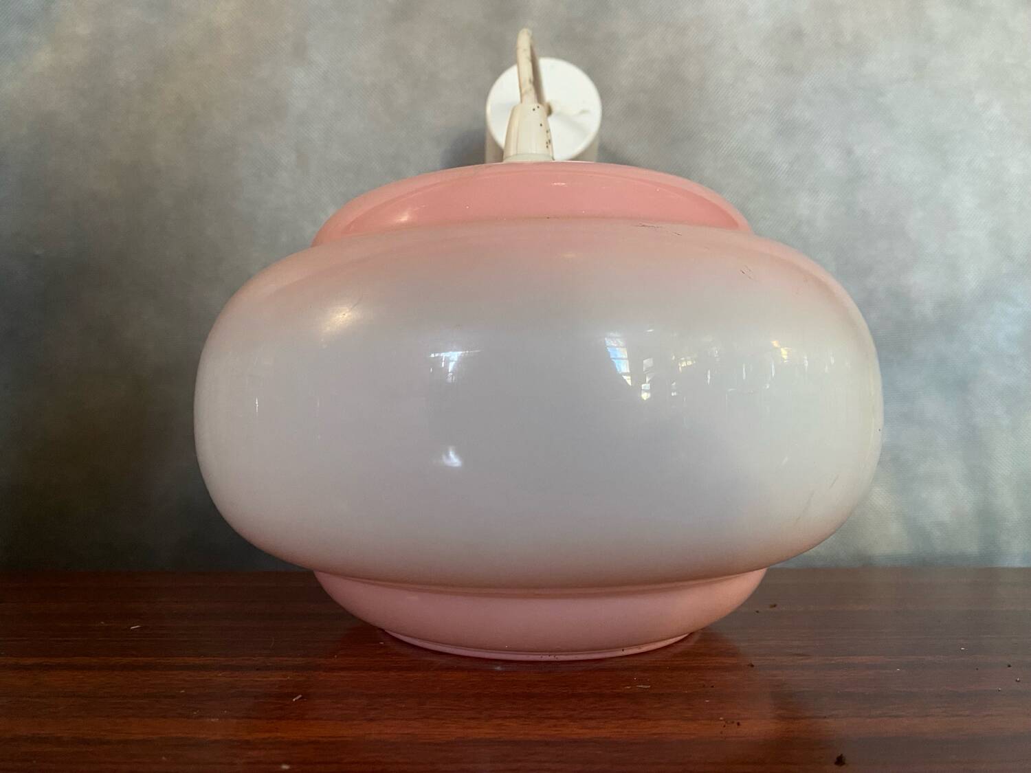 Old Opaline Pendant Light White & Pink 70s Vintage #B844
