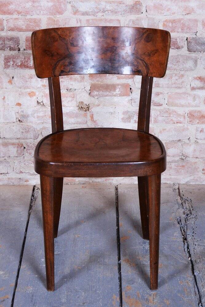 Art Deco Czech Chairs in Beech and Walnut from Thonet, 1940s, Set of 4