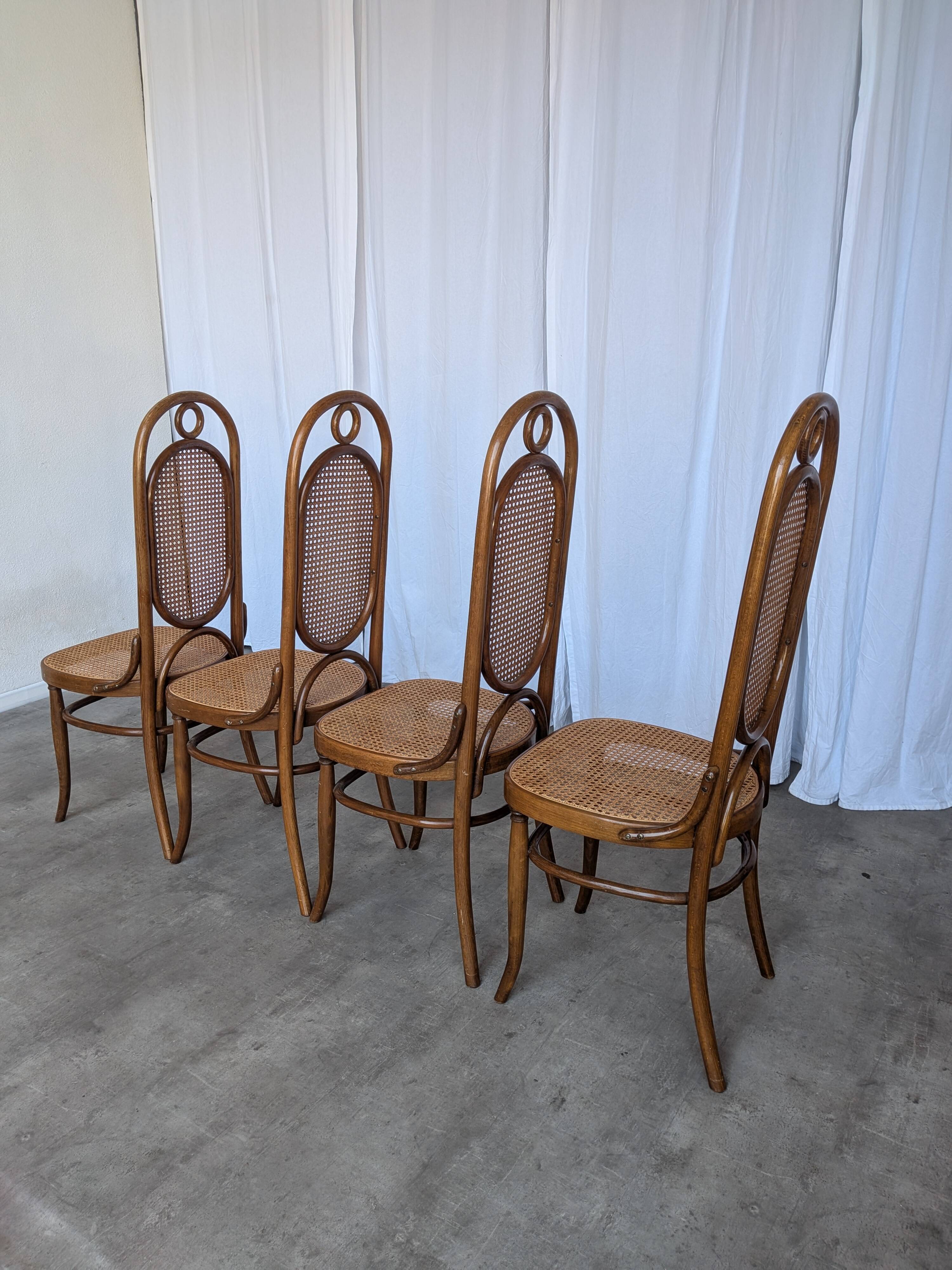 Set of 4 Mid-century Bentwood Cane Dining Chair, Thonet Style, 1970s Yugosl