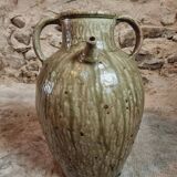 Pot à huile ancien en terre cuite – XIXe siècle – Émaillé vert