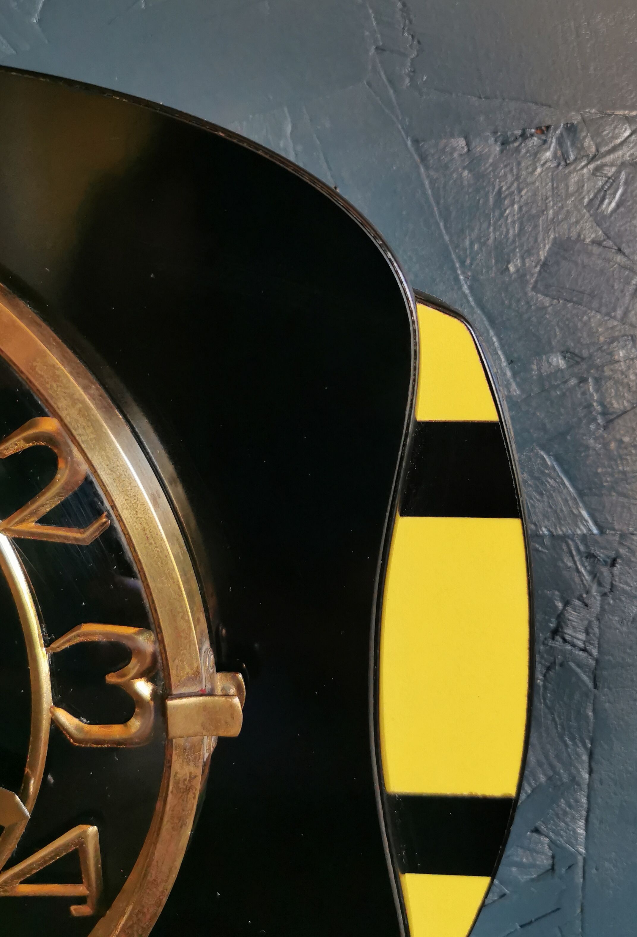 Vintage formica clock rectangular silent wall clock "Lora black yellow"