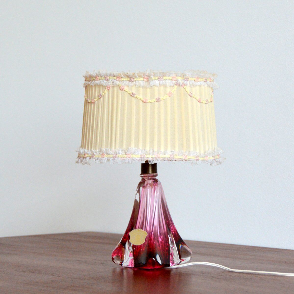 Crystal Table Lamp Val St-Lambert Belgium Vintage 1960s