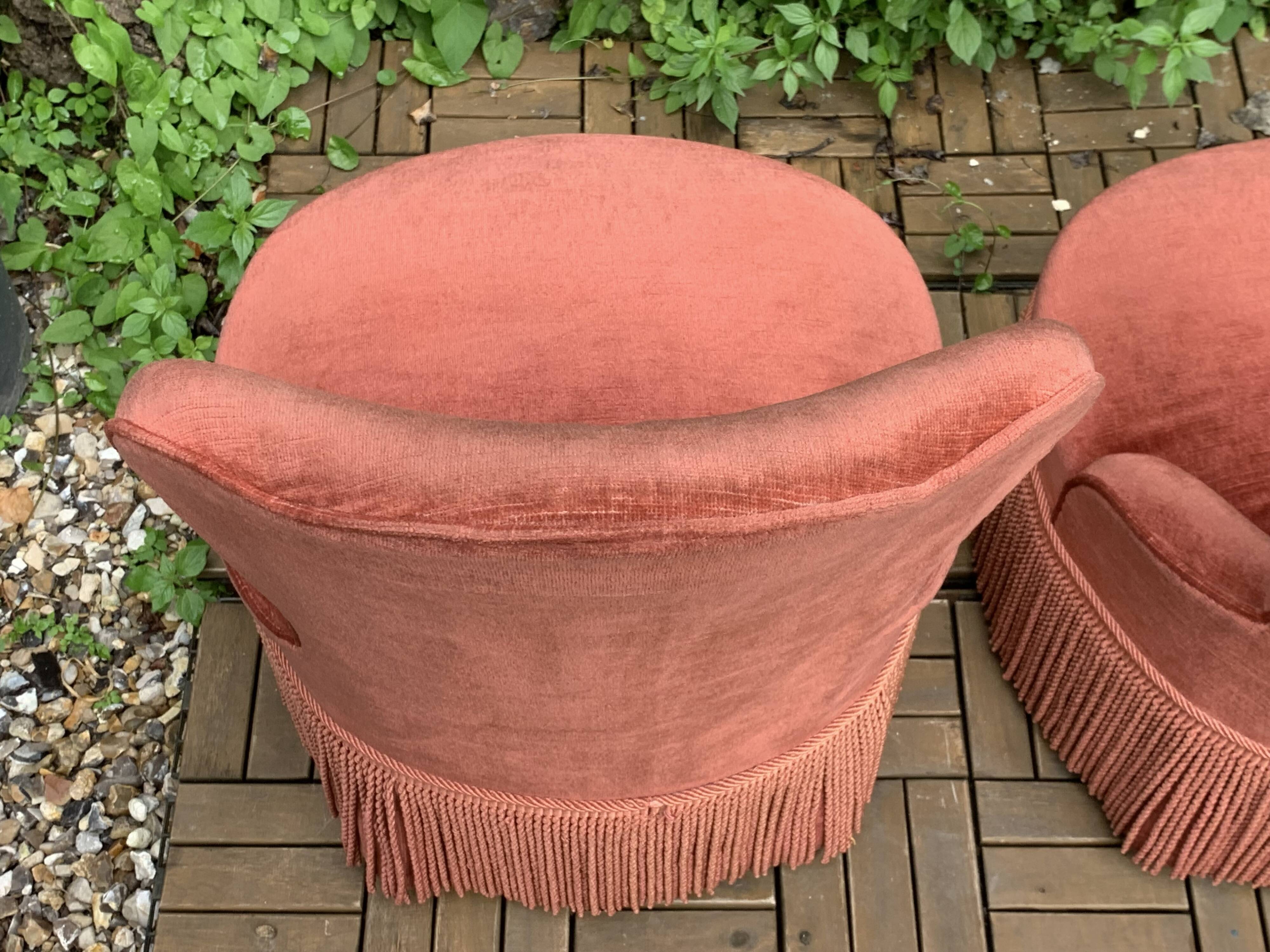 Pair of vintage pink velvet toad armchairs 1960