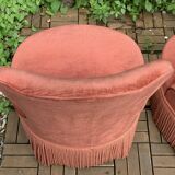 Pair of vintage pink velvet toad armchairs 1960
