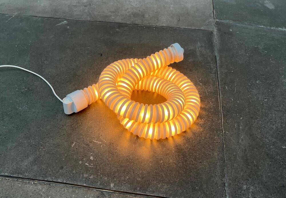 Snake floor lamp Boalum postmodern space age model by Livio Castiglioni and Gianfranco Frattini for Artemide, 1970s.