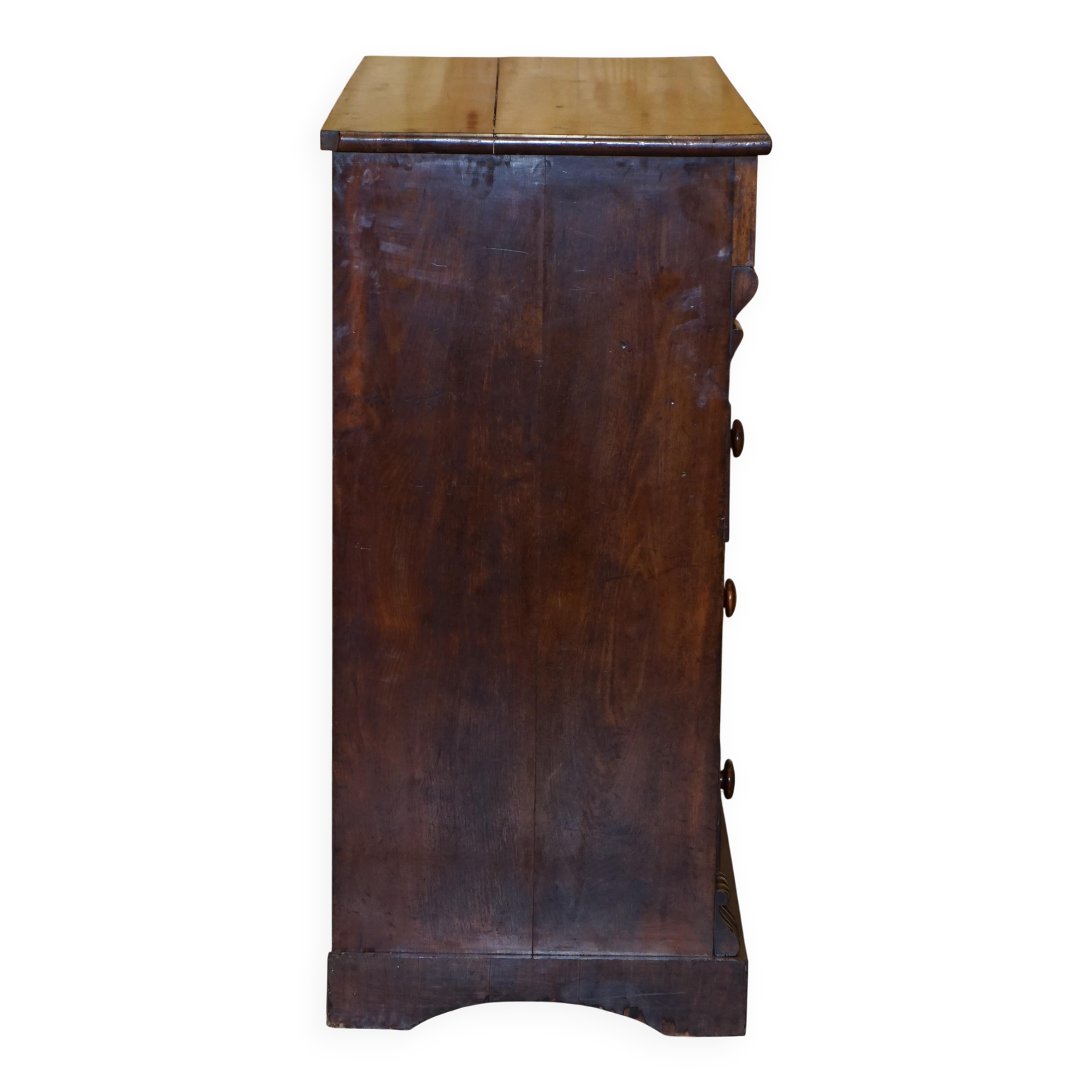 Commode en bois dur flammé victorien XIXe siècle avec tiroir caché