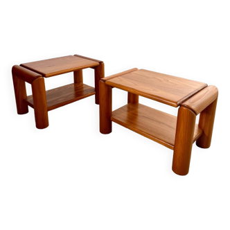 2 old bedside tables in solid elm brutalist design from the 70s vintage