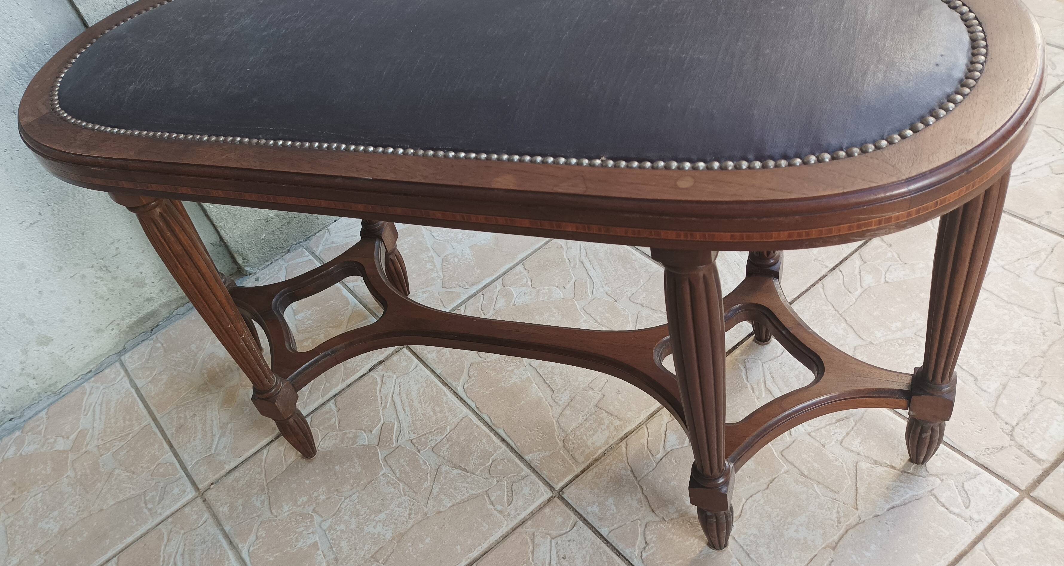Art Deco stool bench in inlaid walnut