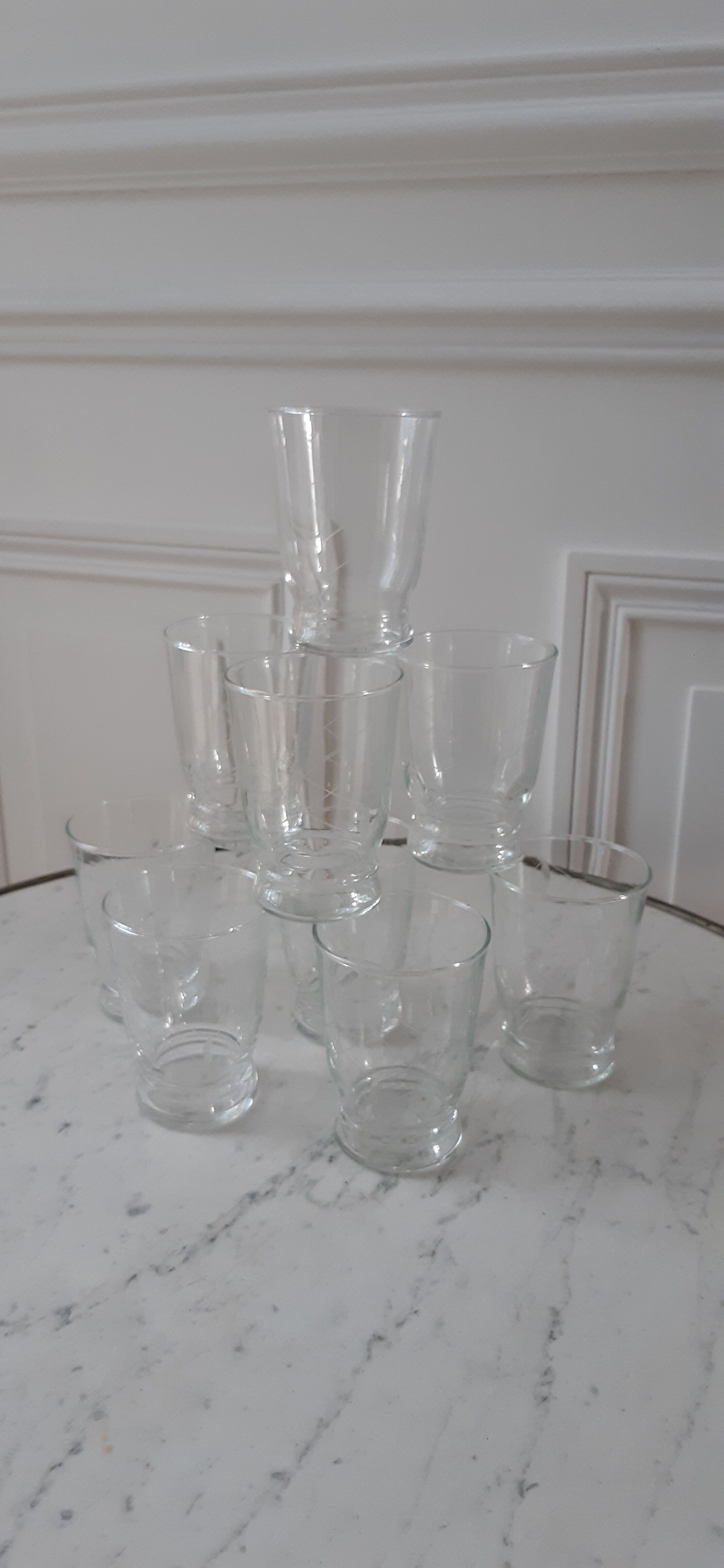 Set of 8 crystalline water glasses engraved 50s