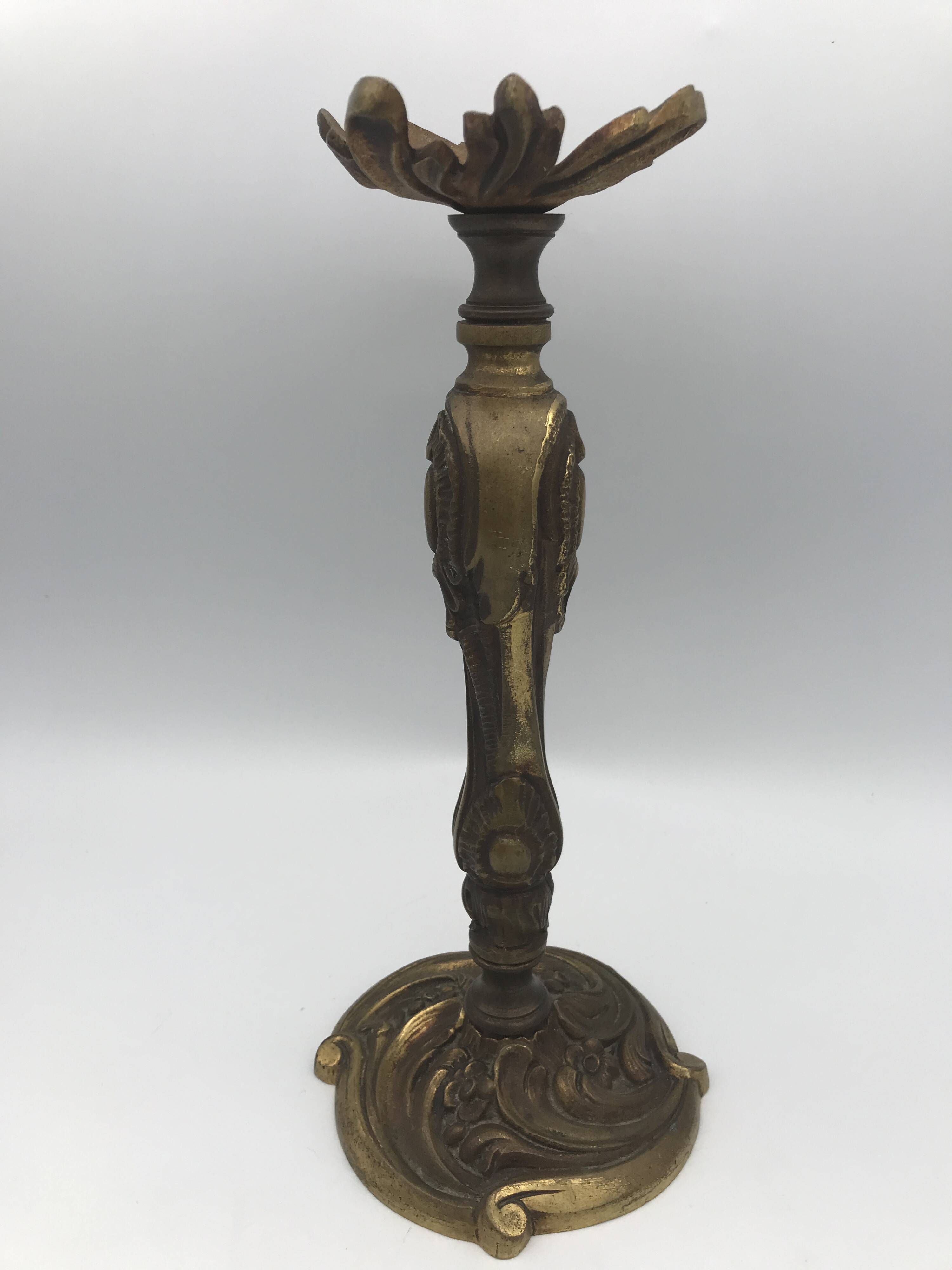 Old gilded bronze lamp base with Louis XV style rocaille decoration