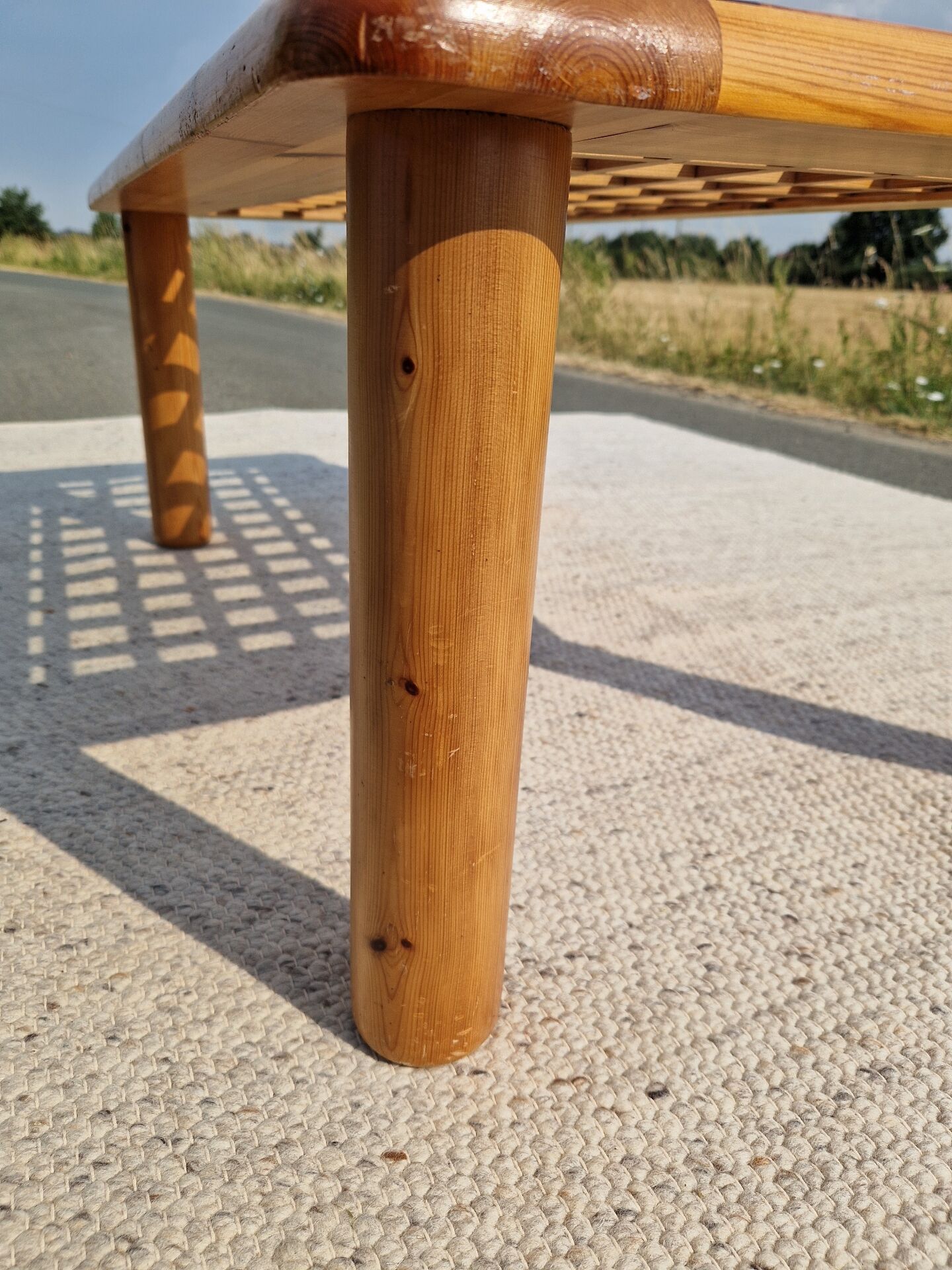 Vintage modernist coffee table in pine.