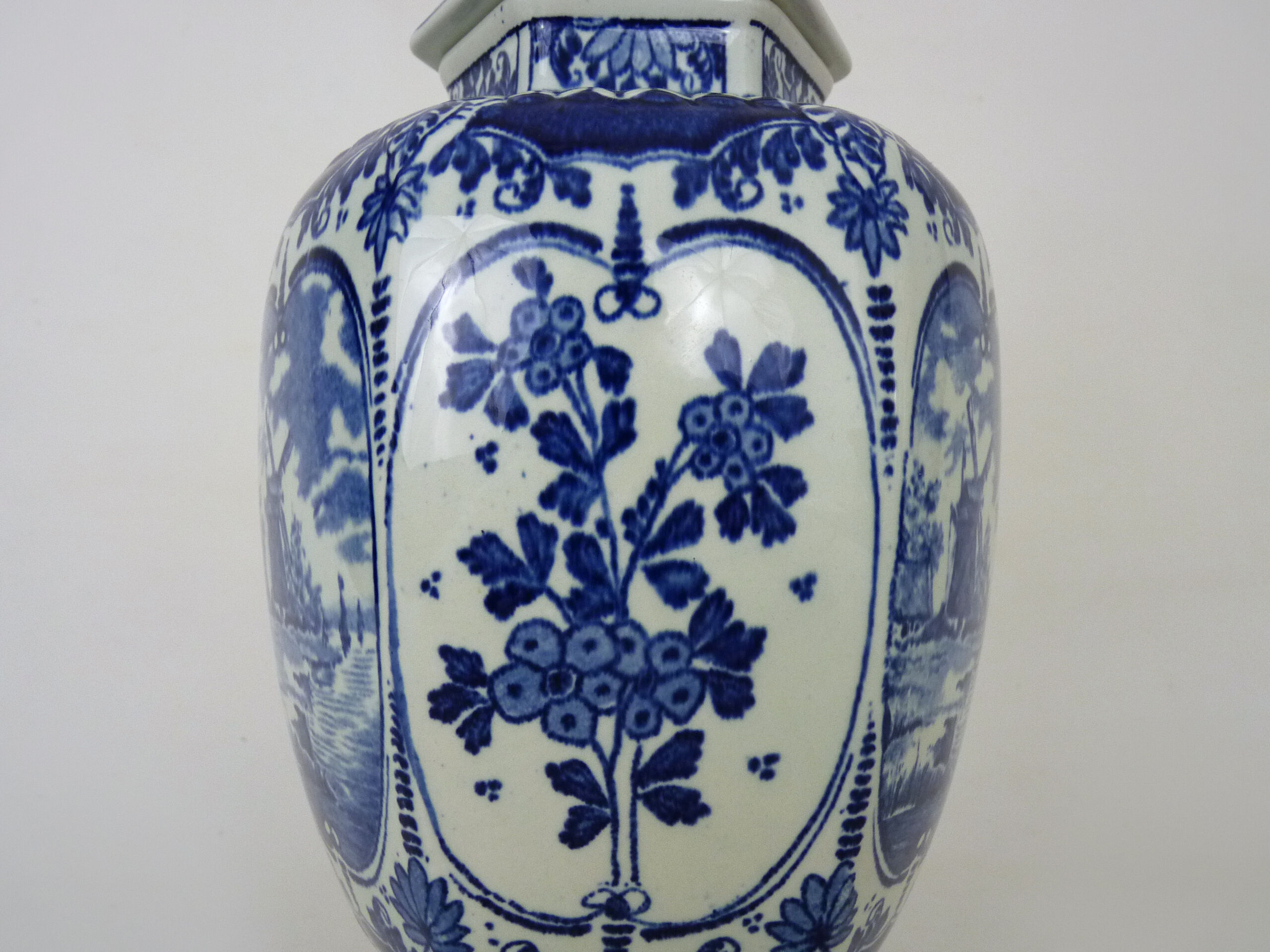Boch Delfts blue and white sphinx vase, Holland, 50s