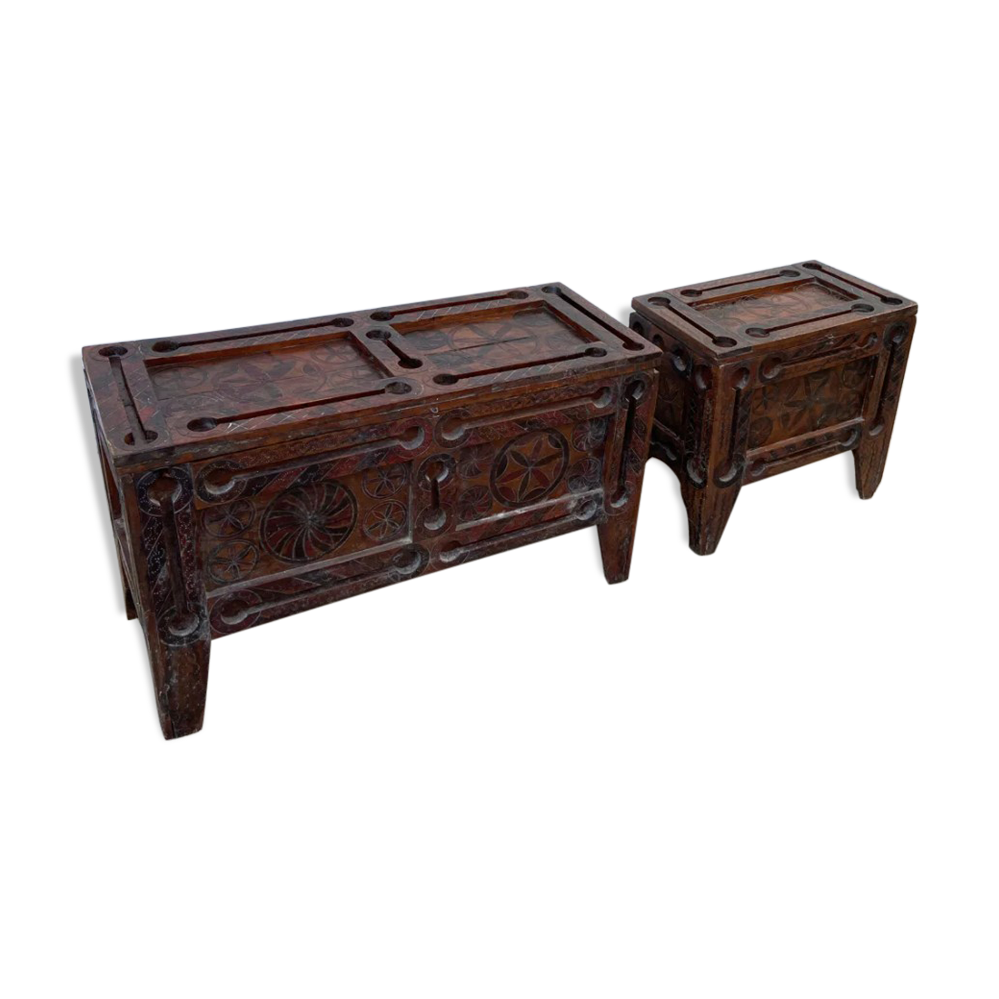 Set of Moroccan cedar wood chests